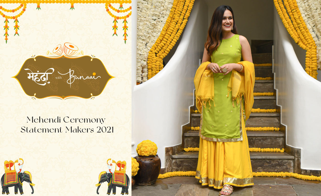 Buy a Mehendi gown with dupatta for Mehendi Function Online at Rutbaa