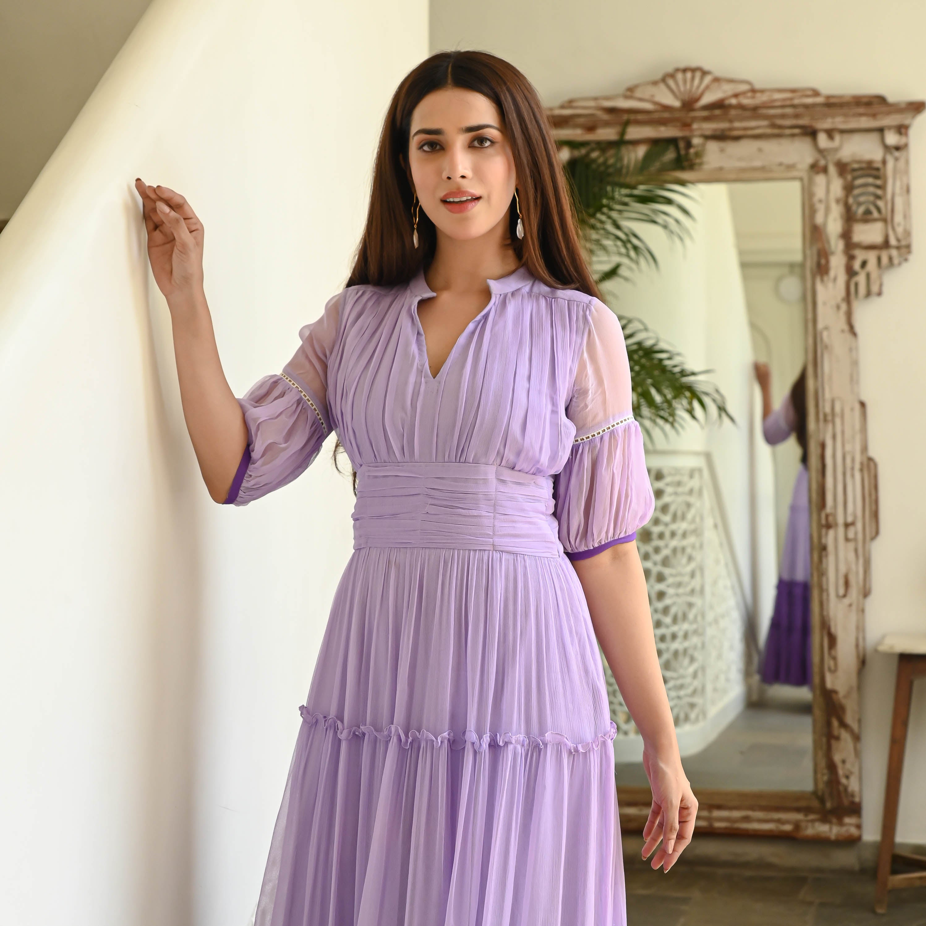 Lavender Designer Chiffon Party Wear Dress For Women Online – Ordinaree