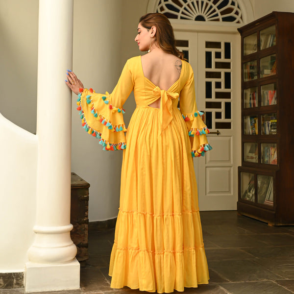 Buy Bunaai Amelia Pink and Yellow Cotton Maxi Dress For Women Online