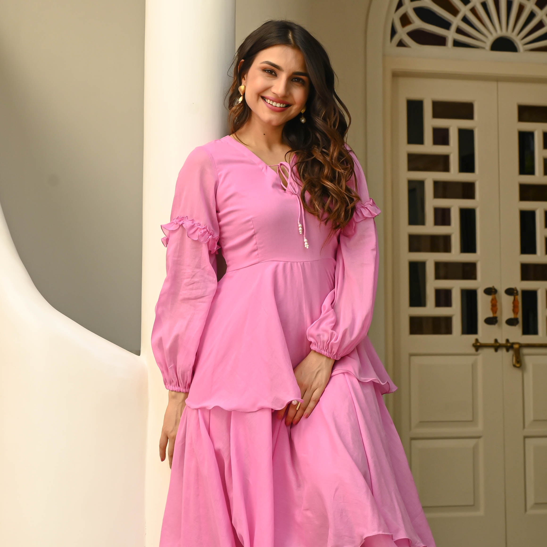 Bubblegum Pink Designer Cotton Dress For Women Online