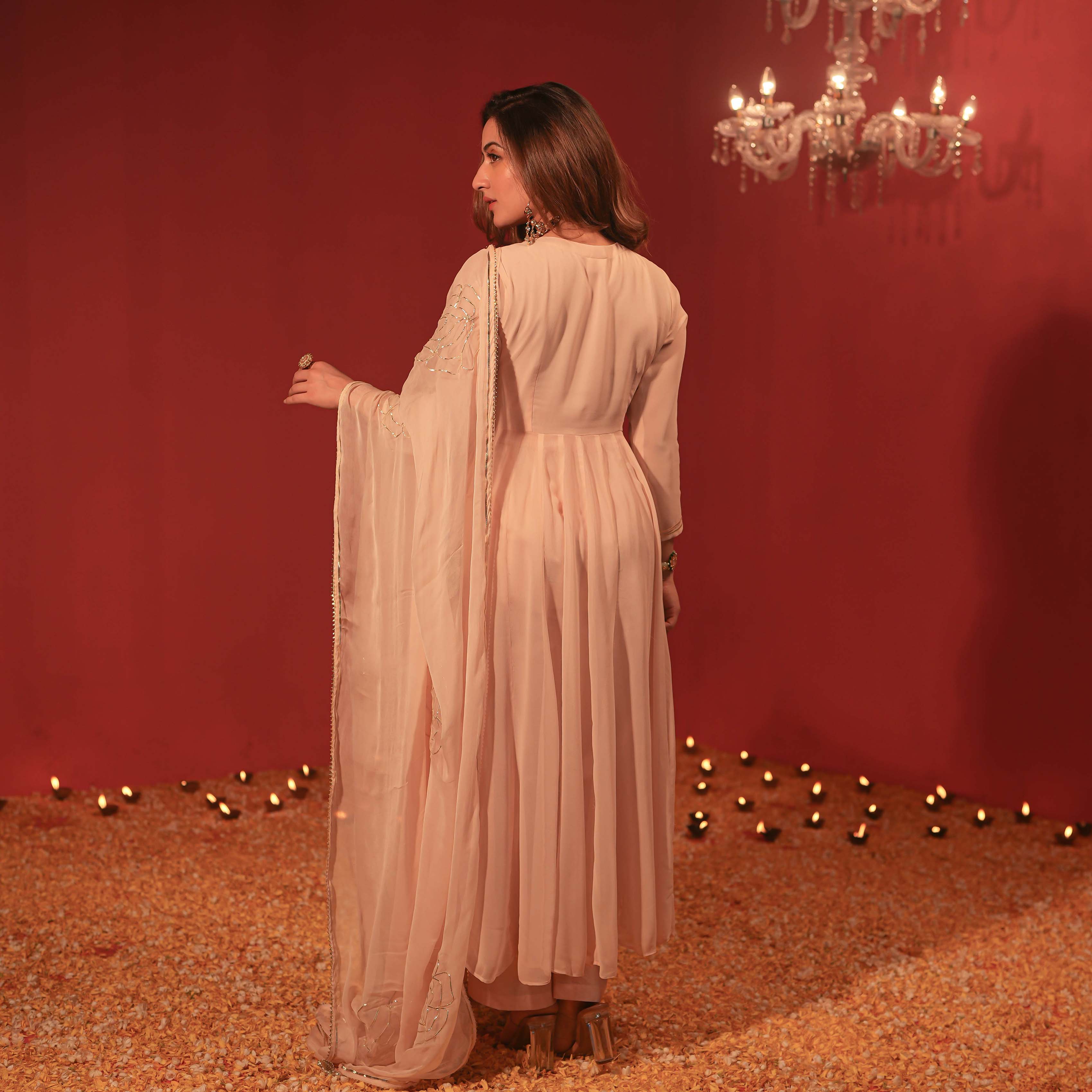 Pearl Pink Georgette Designer Suit Set For Women Online