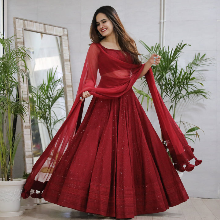 Buy Maroon Chikankari Festive Ethnic Wear Lehenga Set for Women