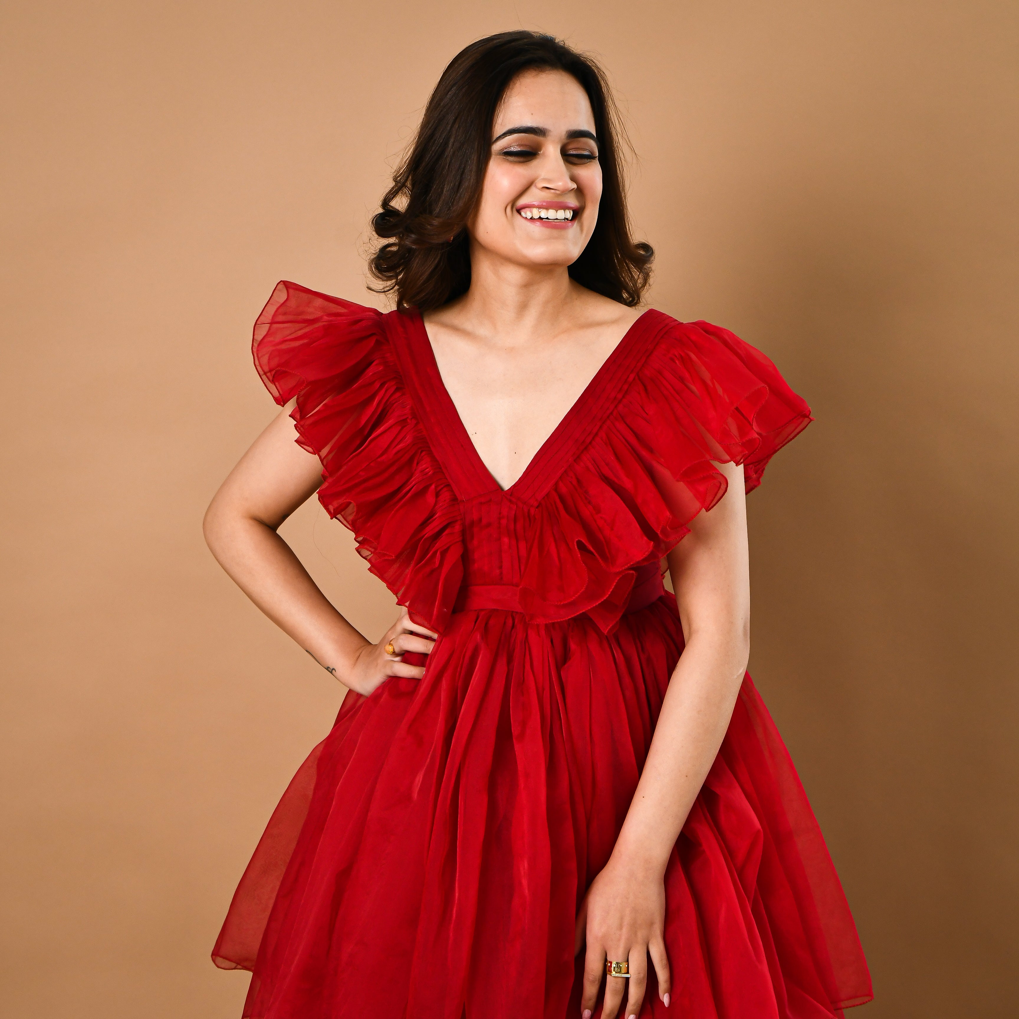 Buy FULL FLOWING WATERMELON RED DRESS for Women Online in India