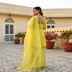 Buy Bunaai Yellow Straight Designer Sharara Suit Set For Women Online