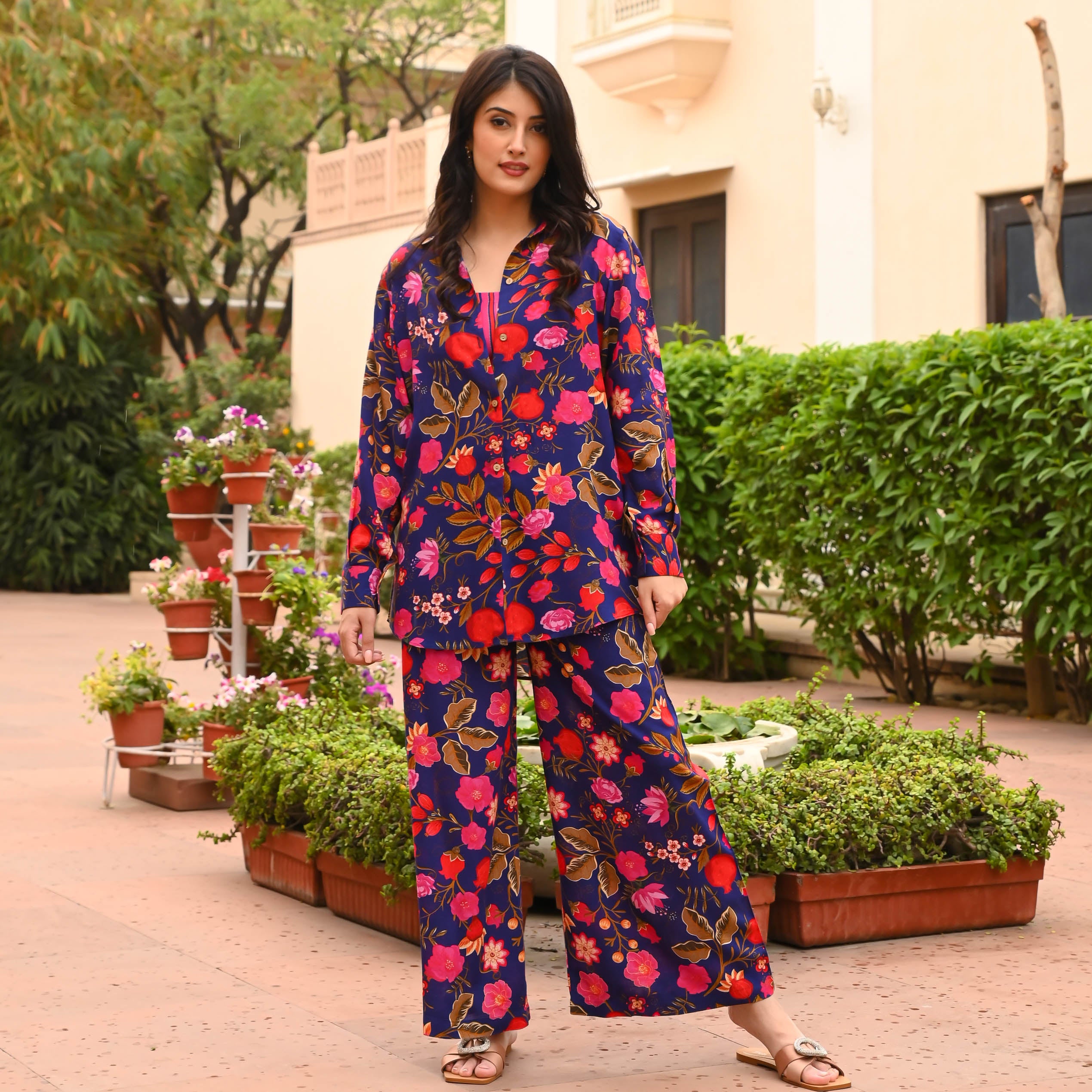 Buy Bunaai Sunny Day Floral Casual Pant Shirt For Women Online