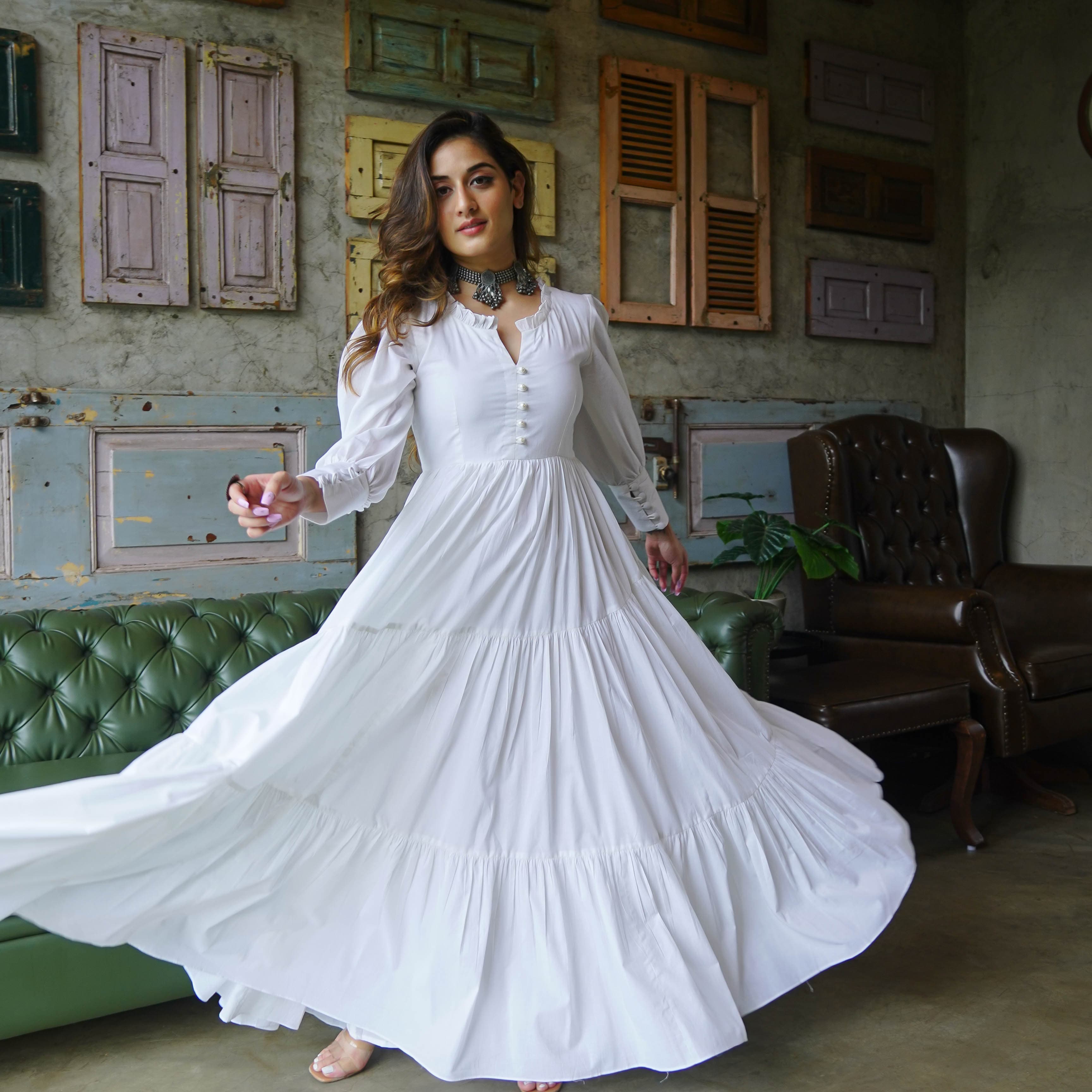 Shop tier tier off white cotton dress for summer from Bebaak
