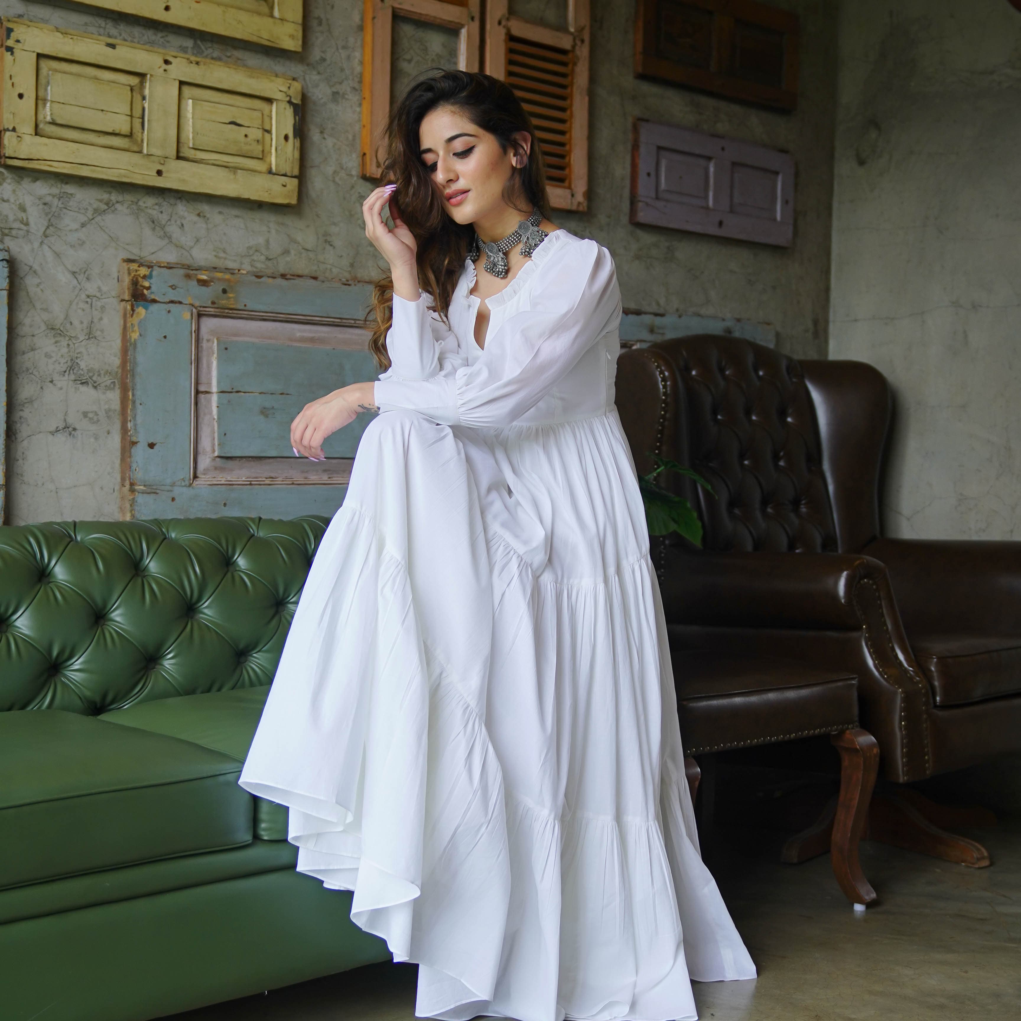 Buy WHITE SLIM-WAIST MAXI DRESS for Women Online in India