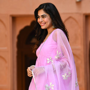 Buy Bunaai Hot Pink Cotton Silk Mirror Work Suit Set For Women Online