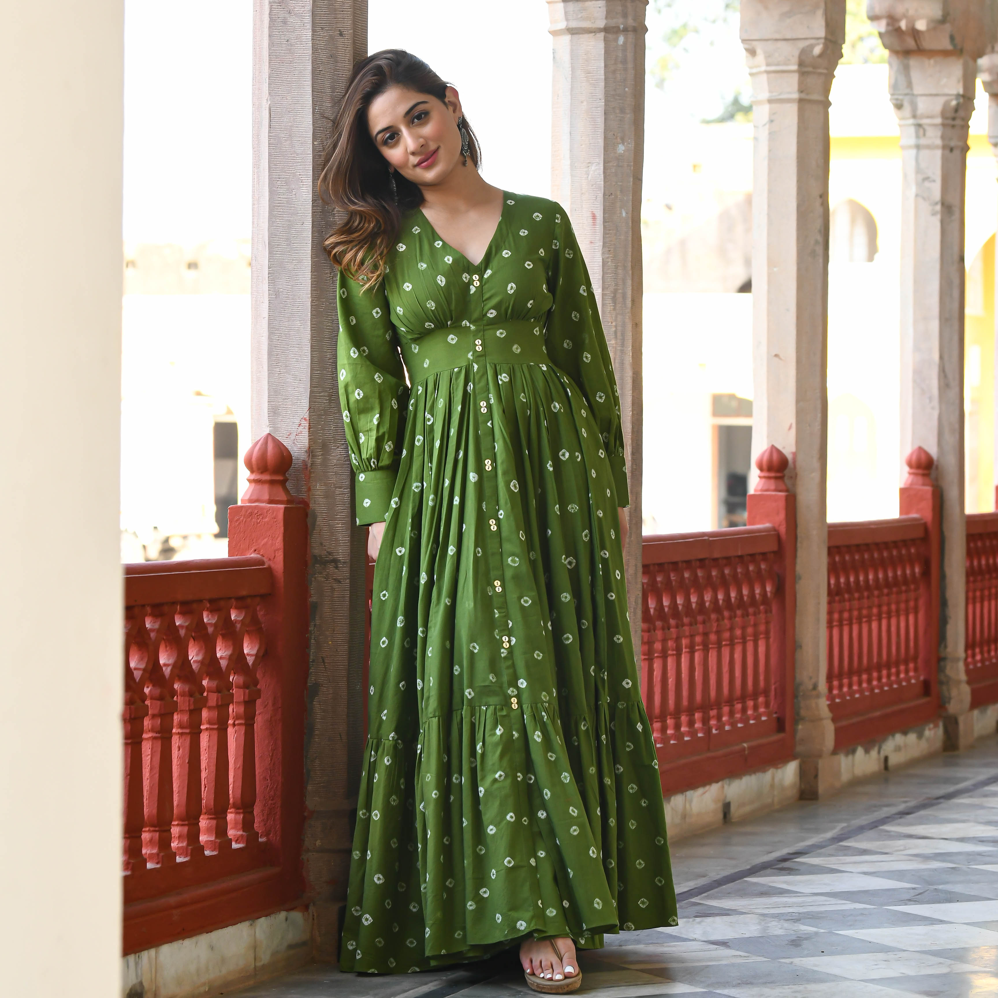 Bandhani Print Rayon Gown with Embroidery and Gota Work - Full Flair, –  Sukriti Store