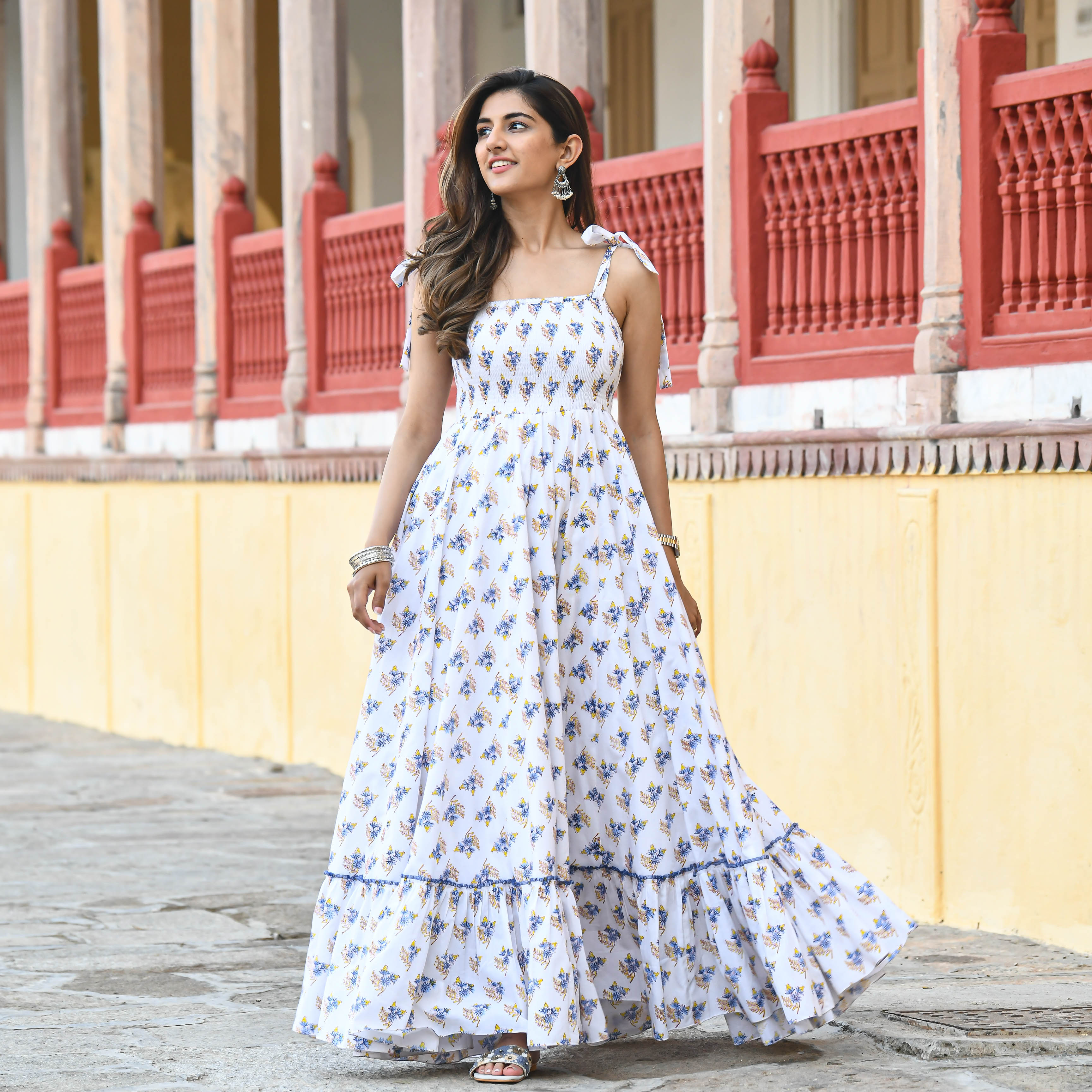 Buy Drashti Textiles Women's Jaipuri Rajasthani Traditional Printed Casual Long  Cotton Maxi Frock Dress at Amazon.in