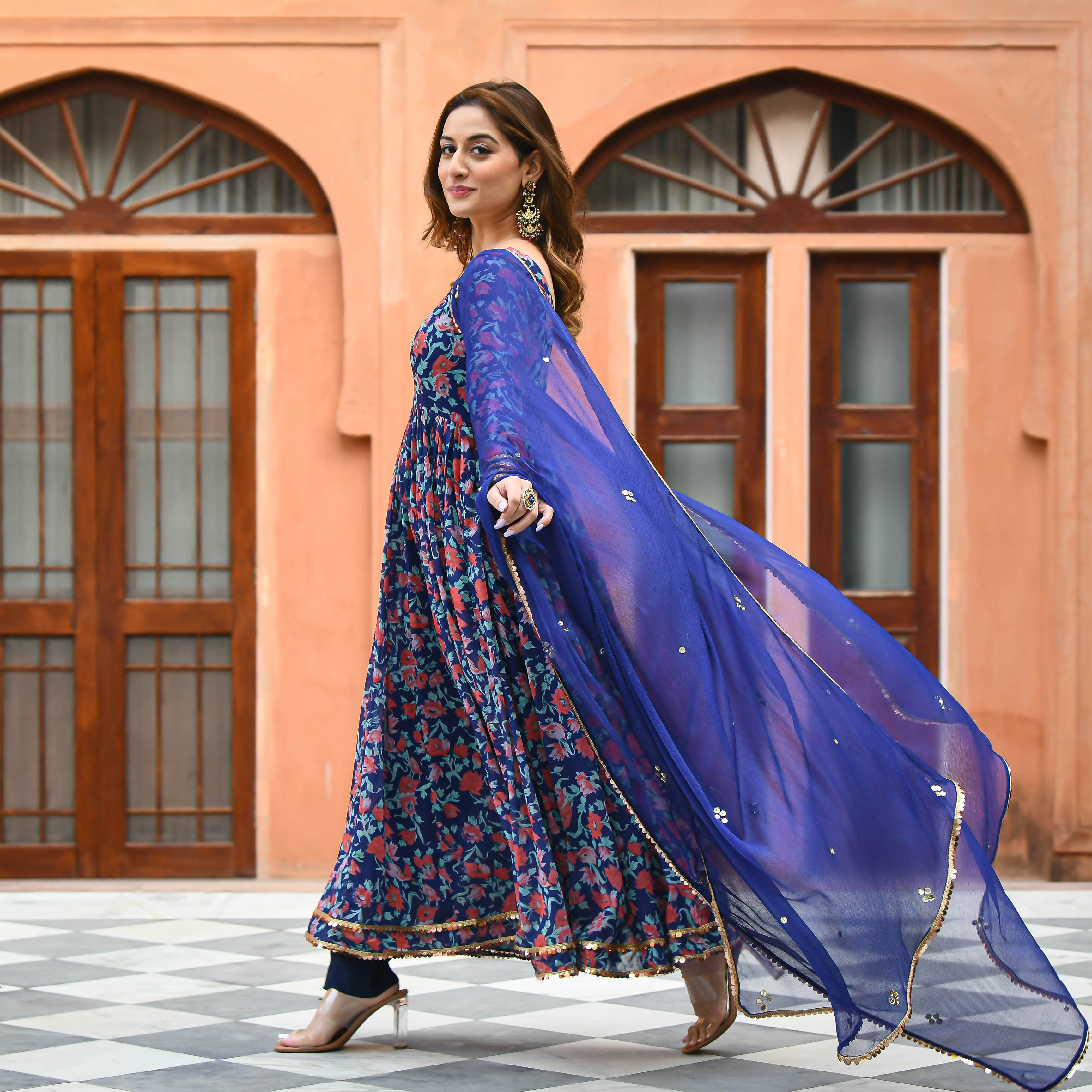 Label Shaurya Sanadhya Anarkali Set  Buy Label Shaurya Sanadhya Imperial Blue  Anarkali set Of 3 Online  Nykaa Fashion