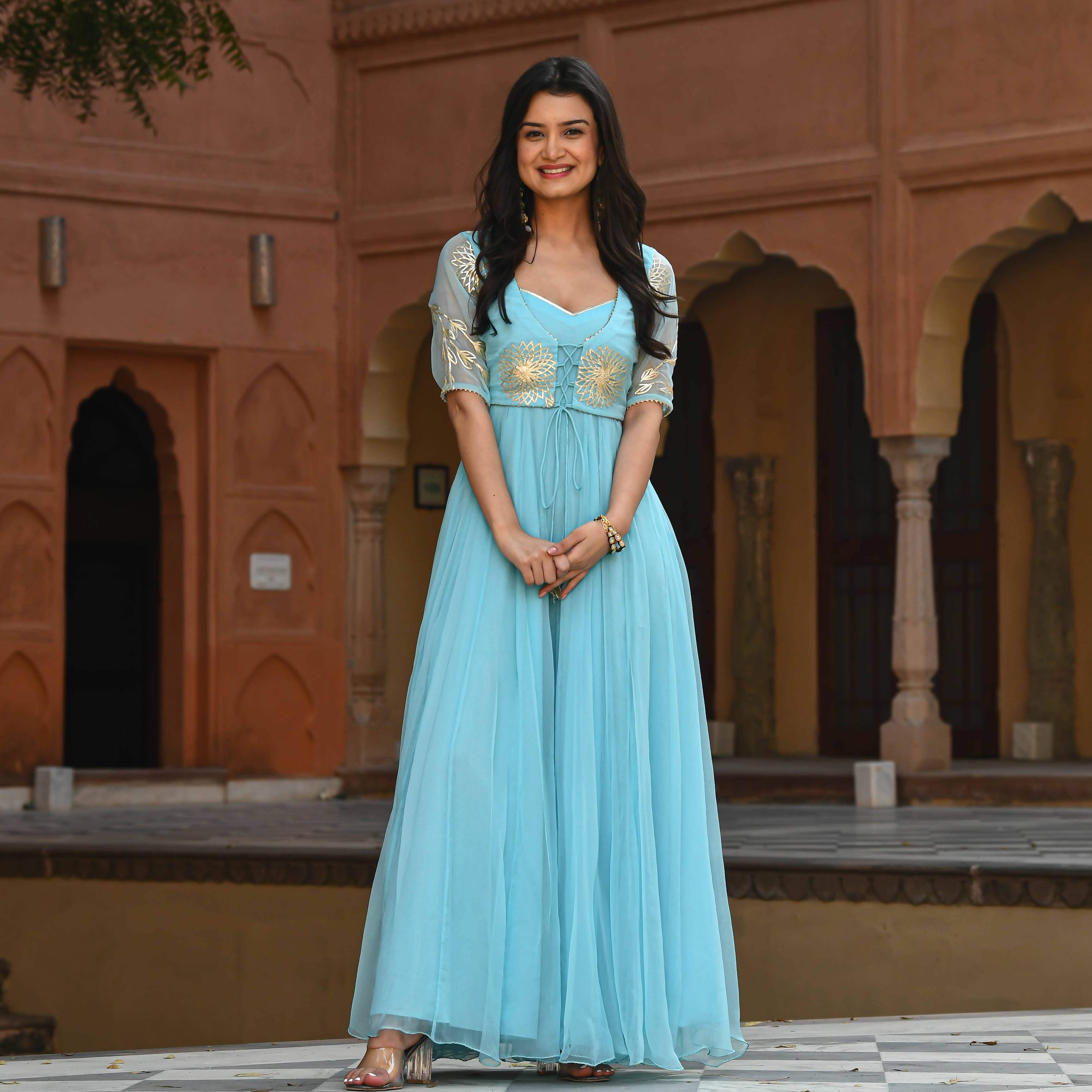 Buy SATIN LIGHT BLUE OFF-SHOULDER DRESS for Women Online in India