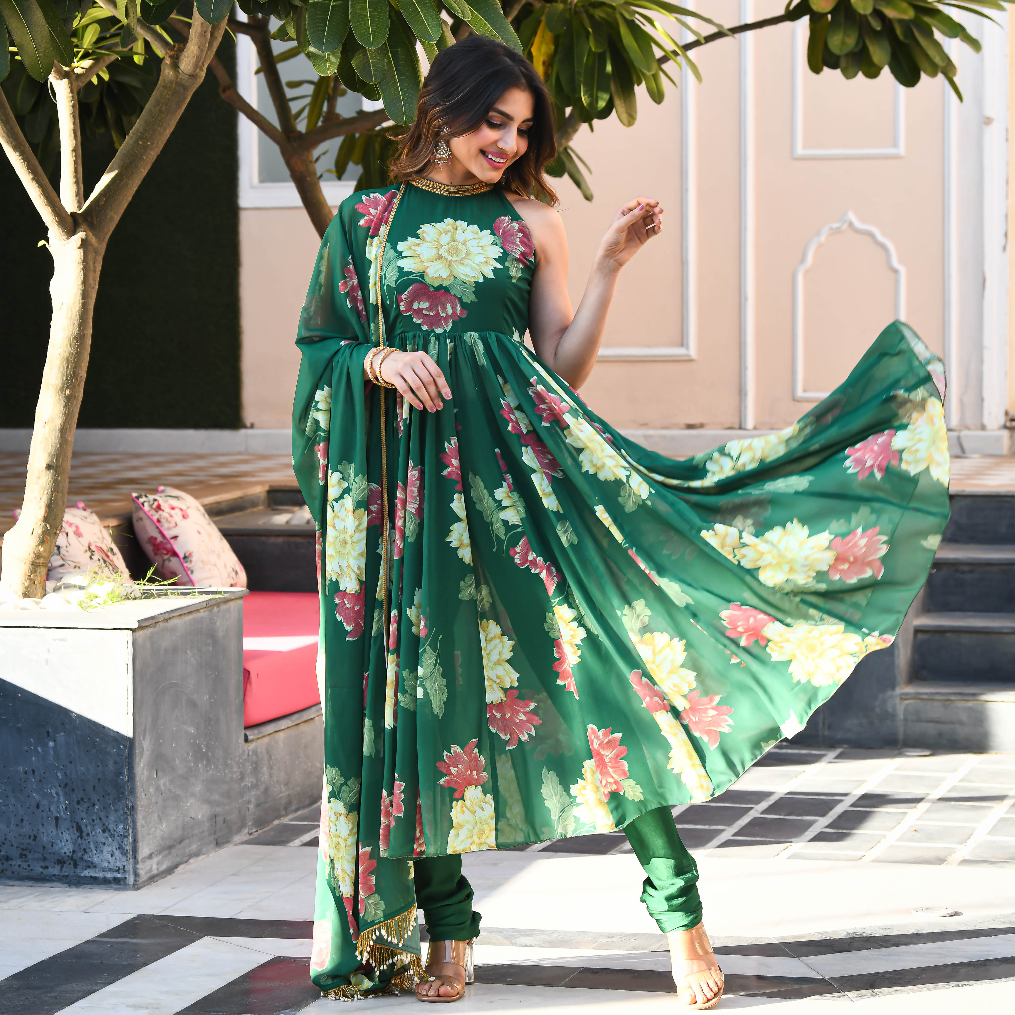 Buy Dark Floral Print Georgette Salwar Suit For Women Online